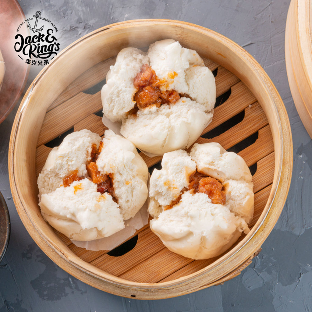 HK Style BBQ Pork Steam Bun IQF 11lbs(63g*80pc)/ctn - Jack & King's